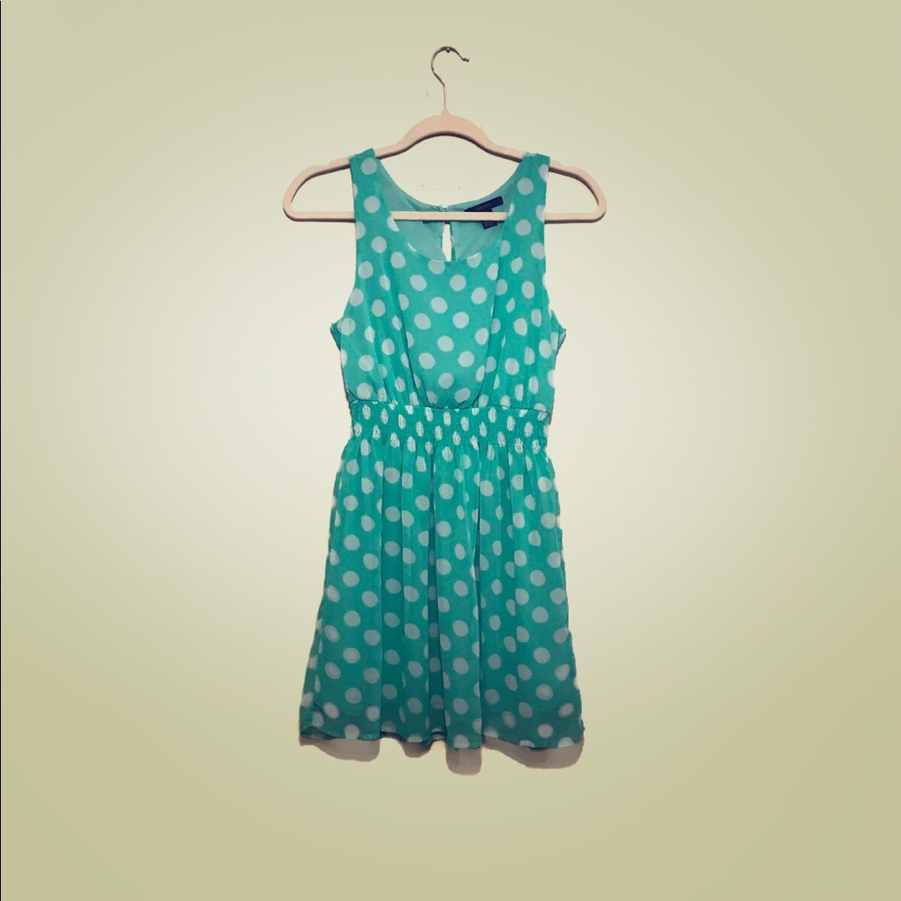 Forever 21 Sz S Teal & White Polka Dotted Dress